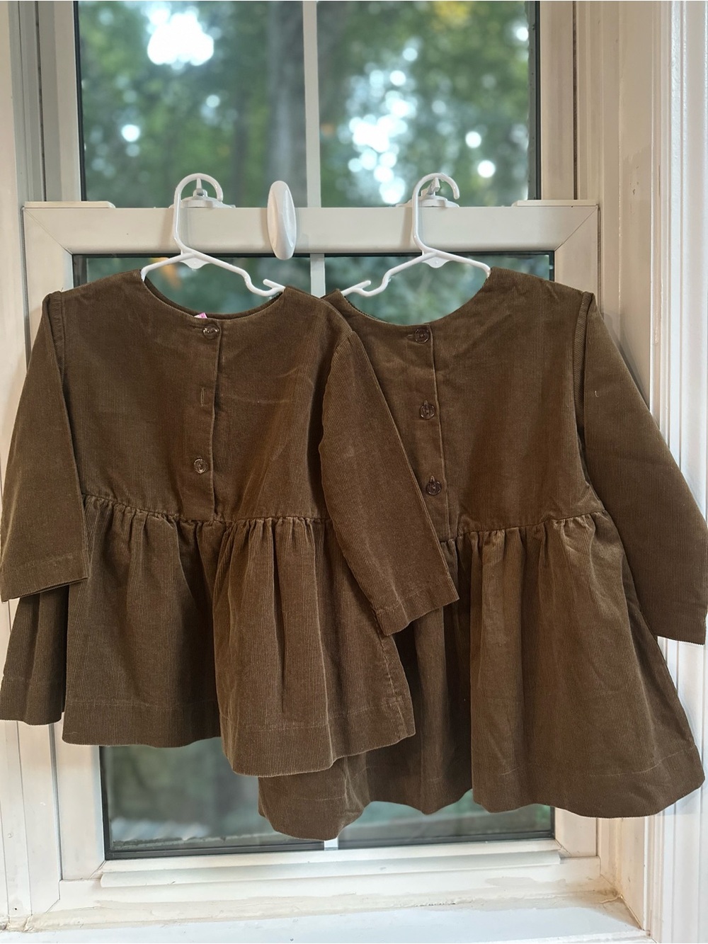 Corduroy Button Peplum Dress  - Olive Brown
